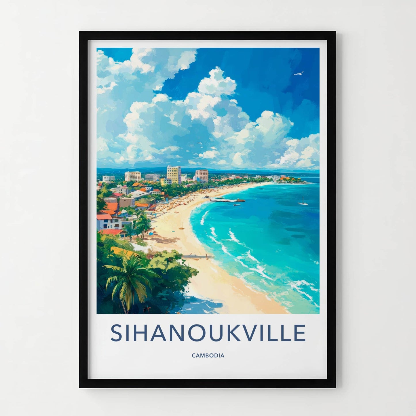 Sihanoukville Poster - Cambodia Travel Art - Sunny Coastal Beach Home Decor