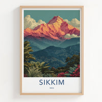 Sikkim Poster - India Golden Peak Mountain Travel Art
