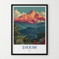 Sikkim Poster - India Golden Peak Mountain Travel Art