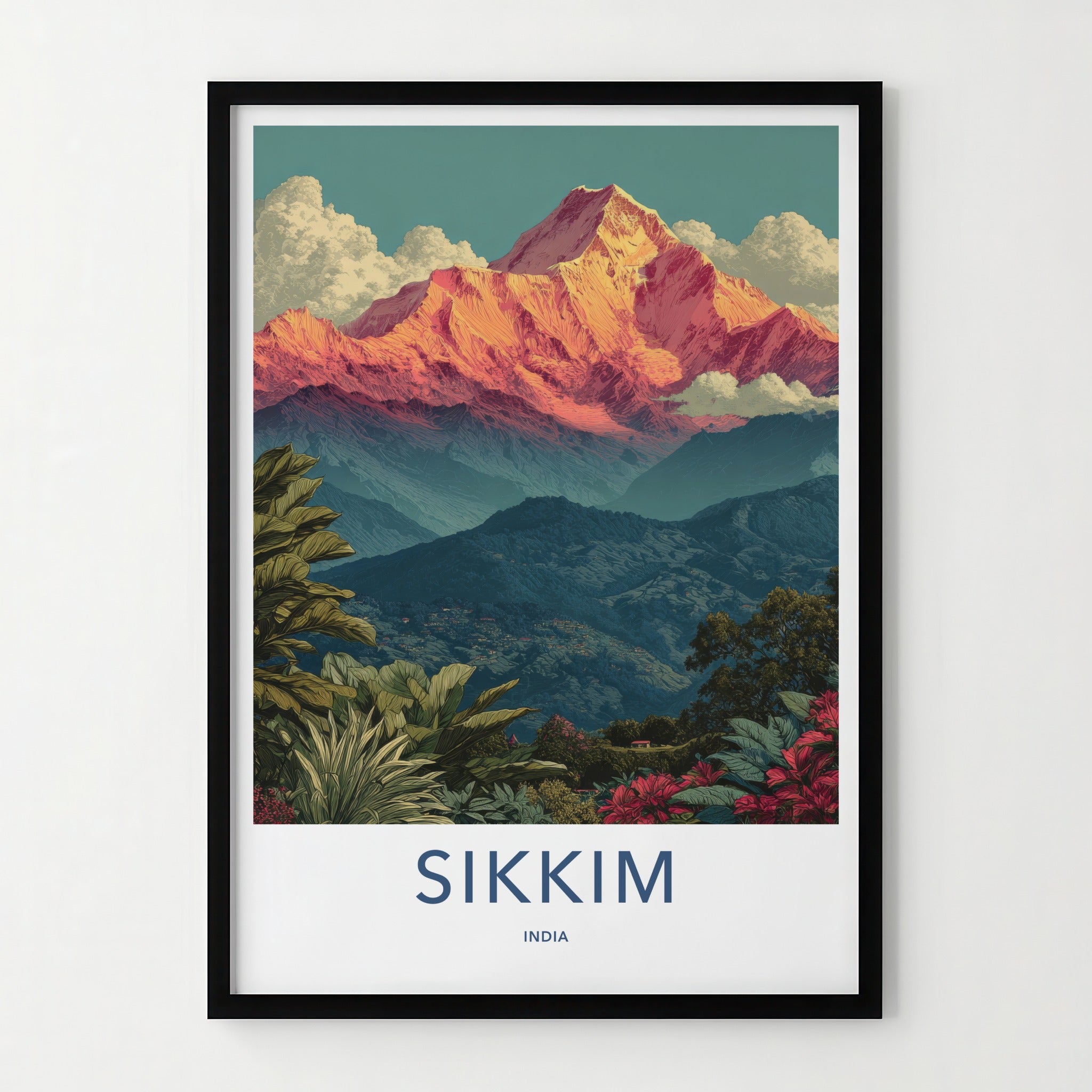 Sikkim Poster - India Golden Peak Mountain Travel Art