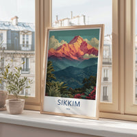 Sikkim Poster - India Golden Peak Mountain Travel Art