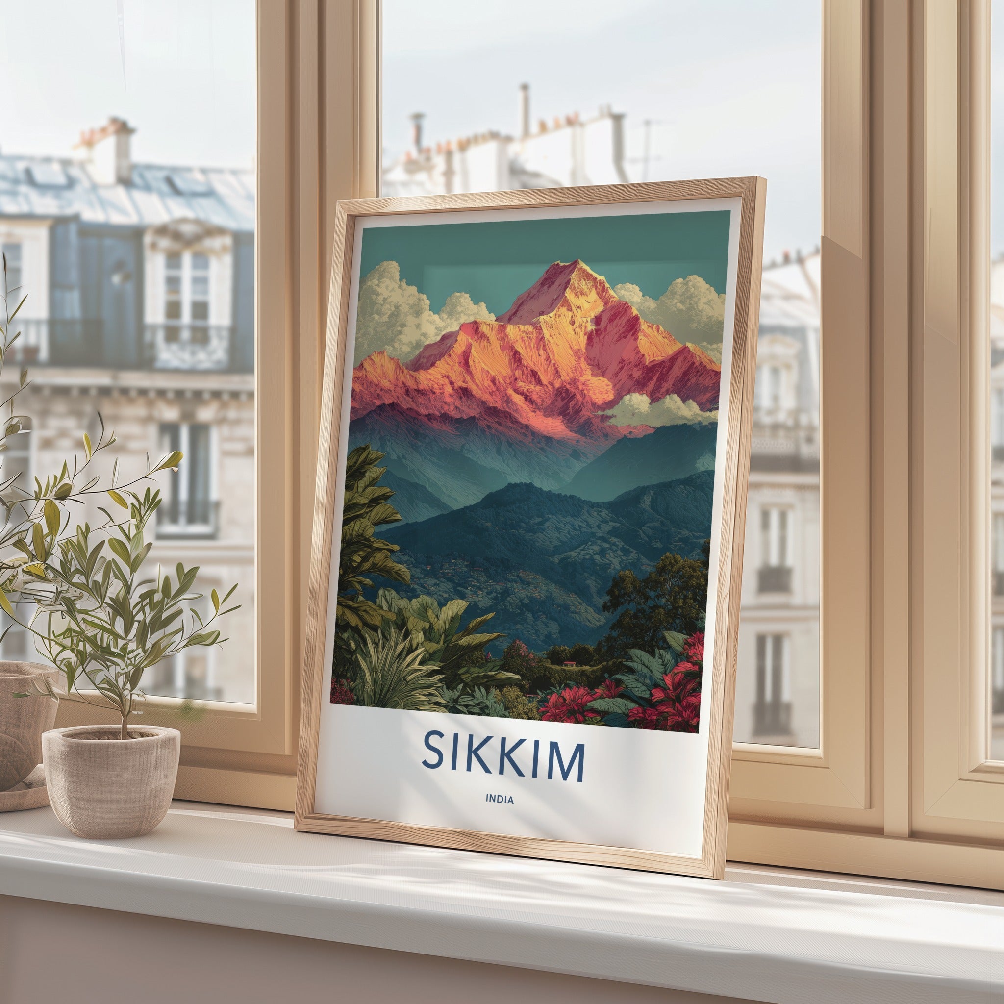 Sikkim Poster - India Golden Peak Mountain Travel Art