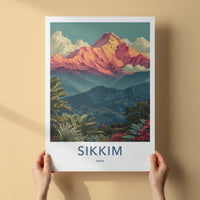 Sikkim Poster - India Golden Peak Mountain Travel Art