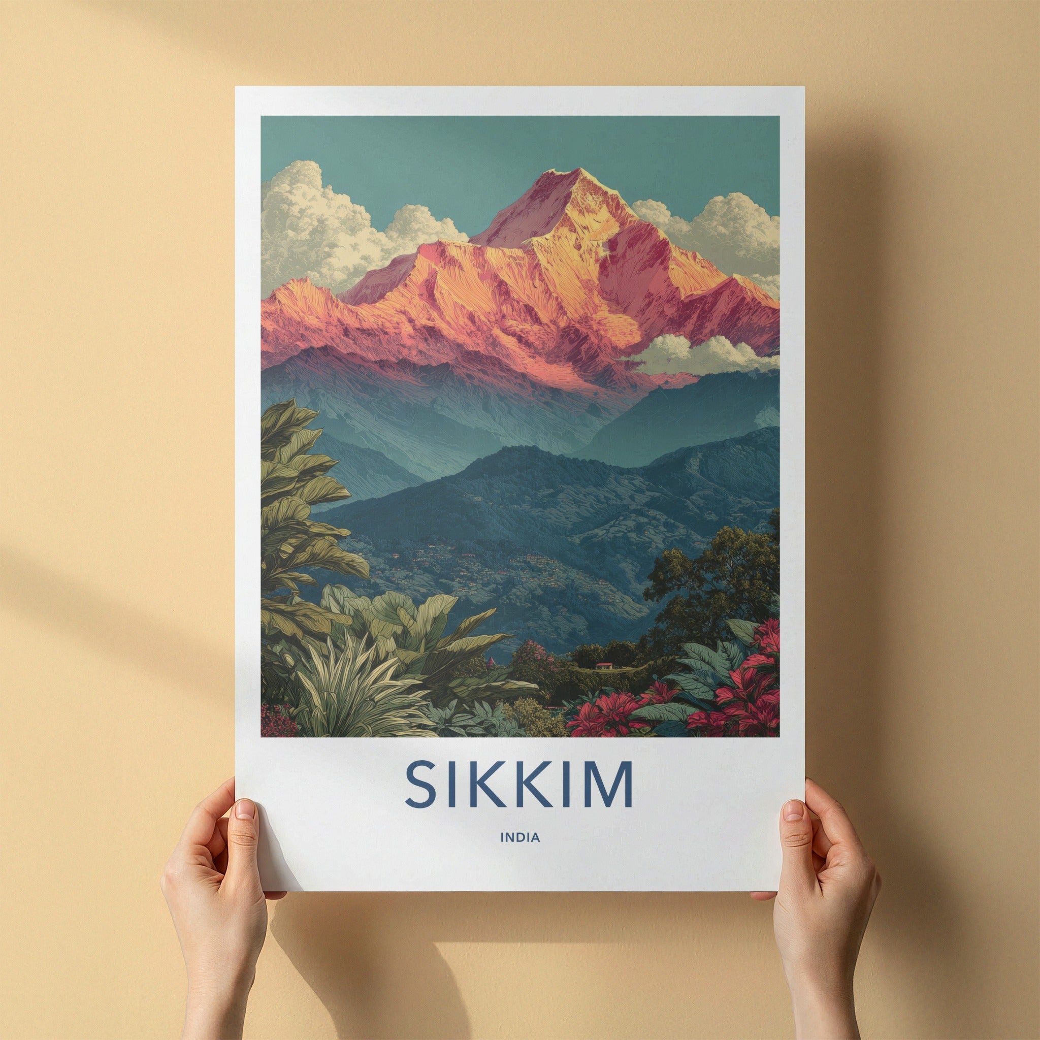 Sikkim Poster - India Golden Peak Mountain Travel Art