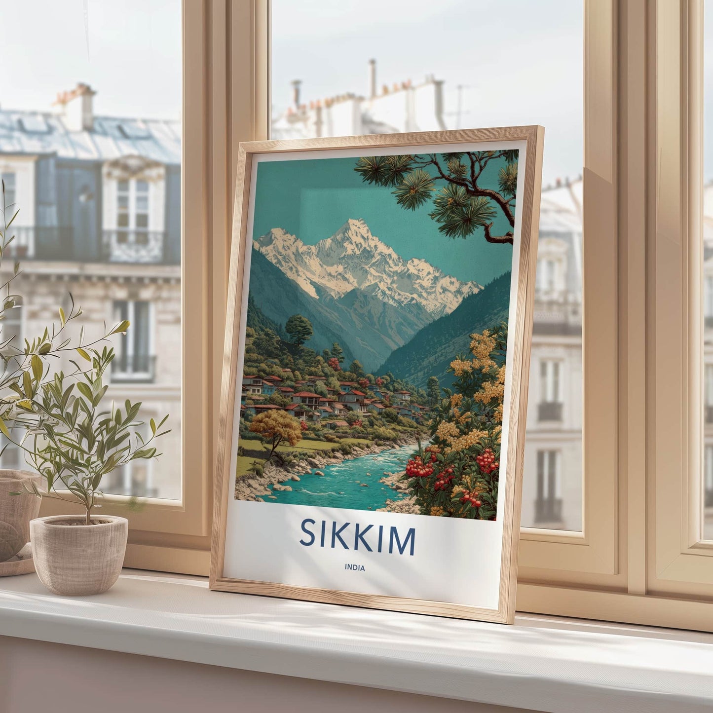 Sikkim Poster - India Travel Art - Mountain River Village Wall Decor