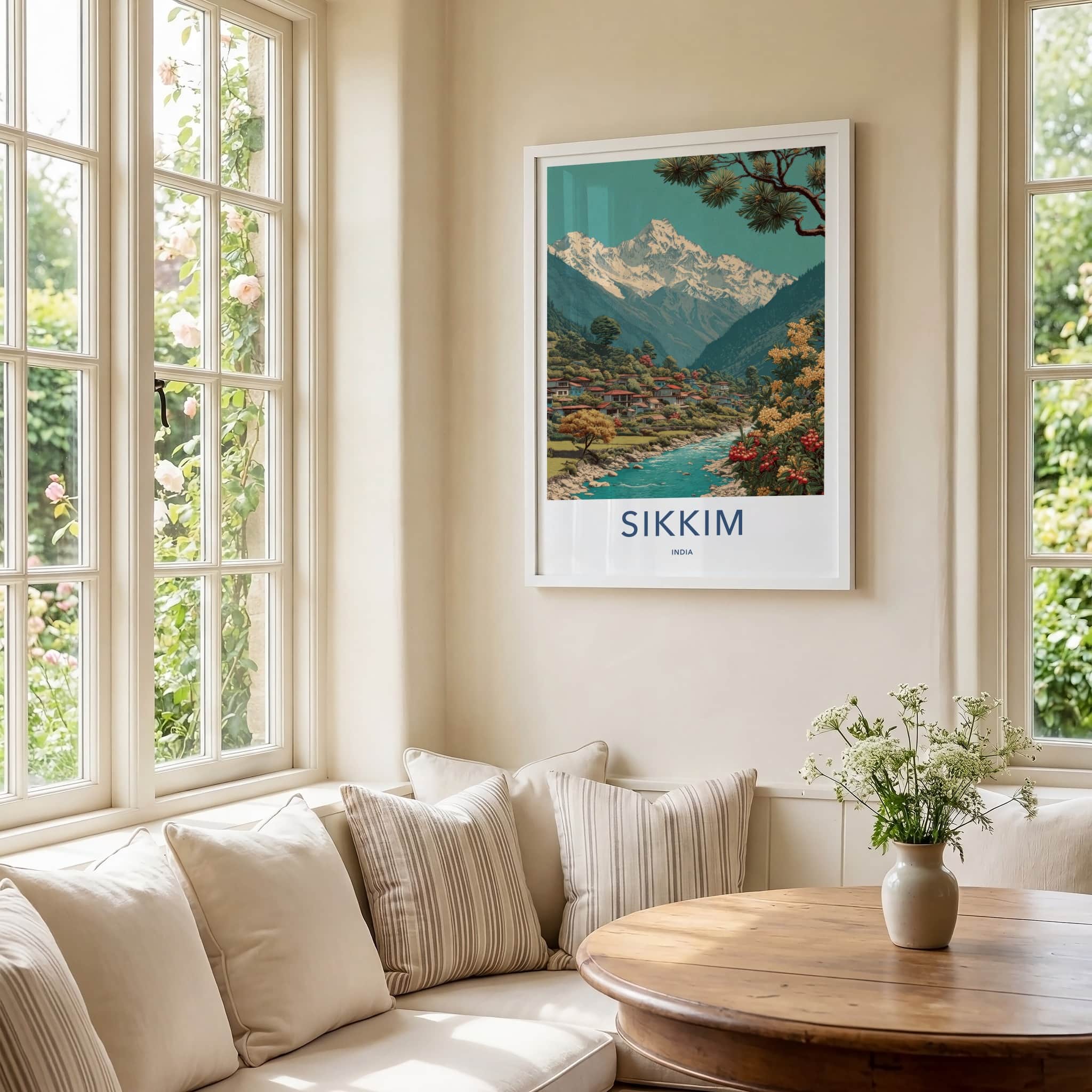 Sikkim Poster - India Travel Art - Mountain River Village Wall Decor