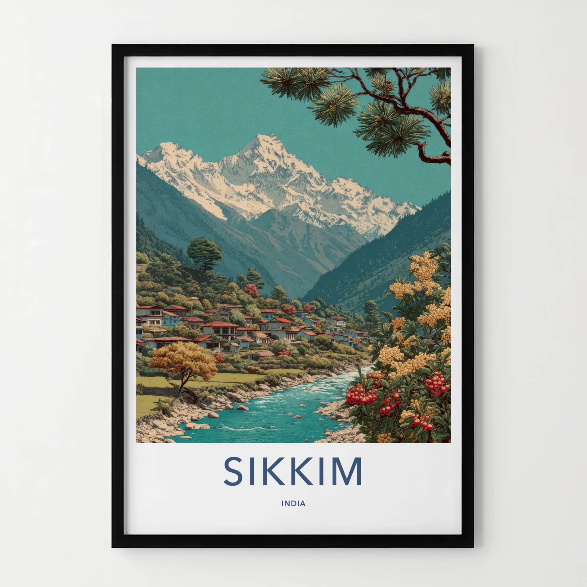 Sikkim Poster - India Travel Art - Mountain River Village Wall Decor