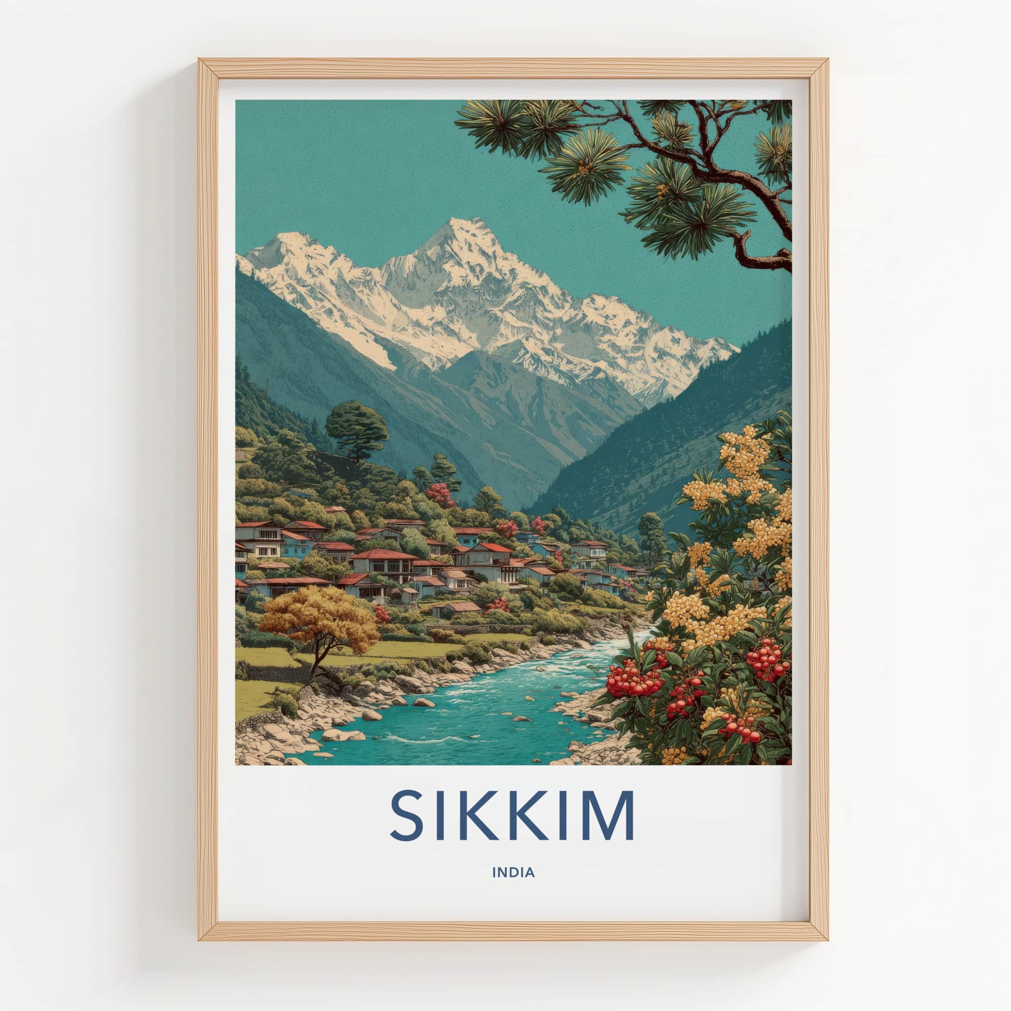 Sikkim Poster - India Travel Art - Mountain River Village Wall Decor