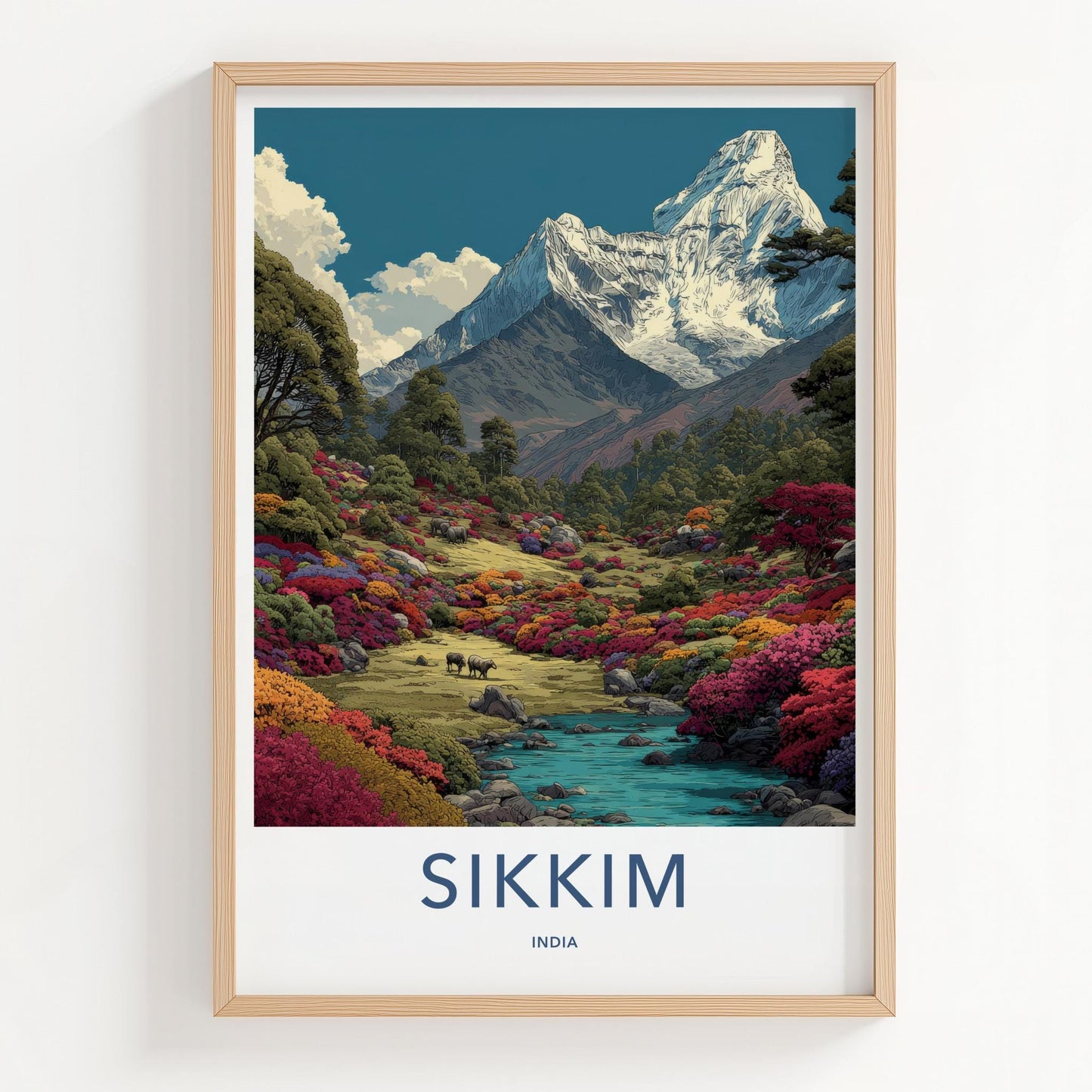 Sikkim Poster - India Travel Art - Sikkim Colorful Valley Animals Home Decor