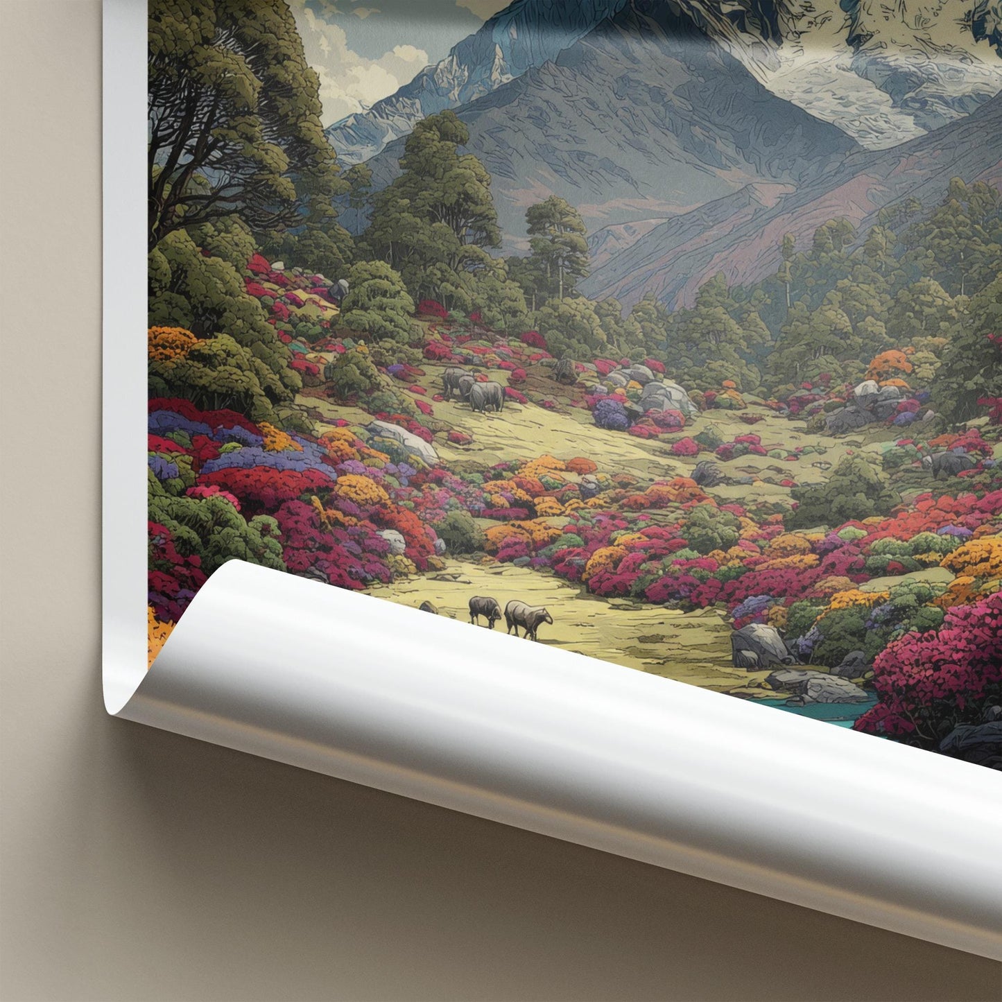 Sikkim Poster - India Travel Art - Sikkim Colorful Valley Animals Home Decor