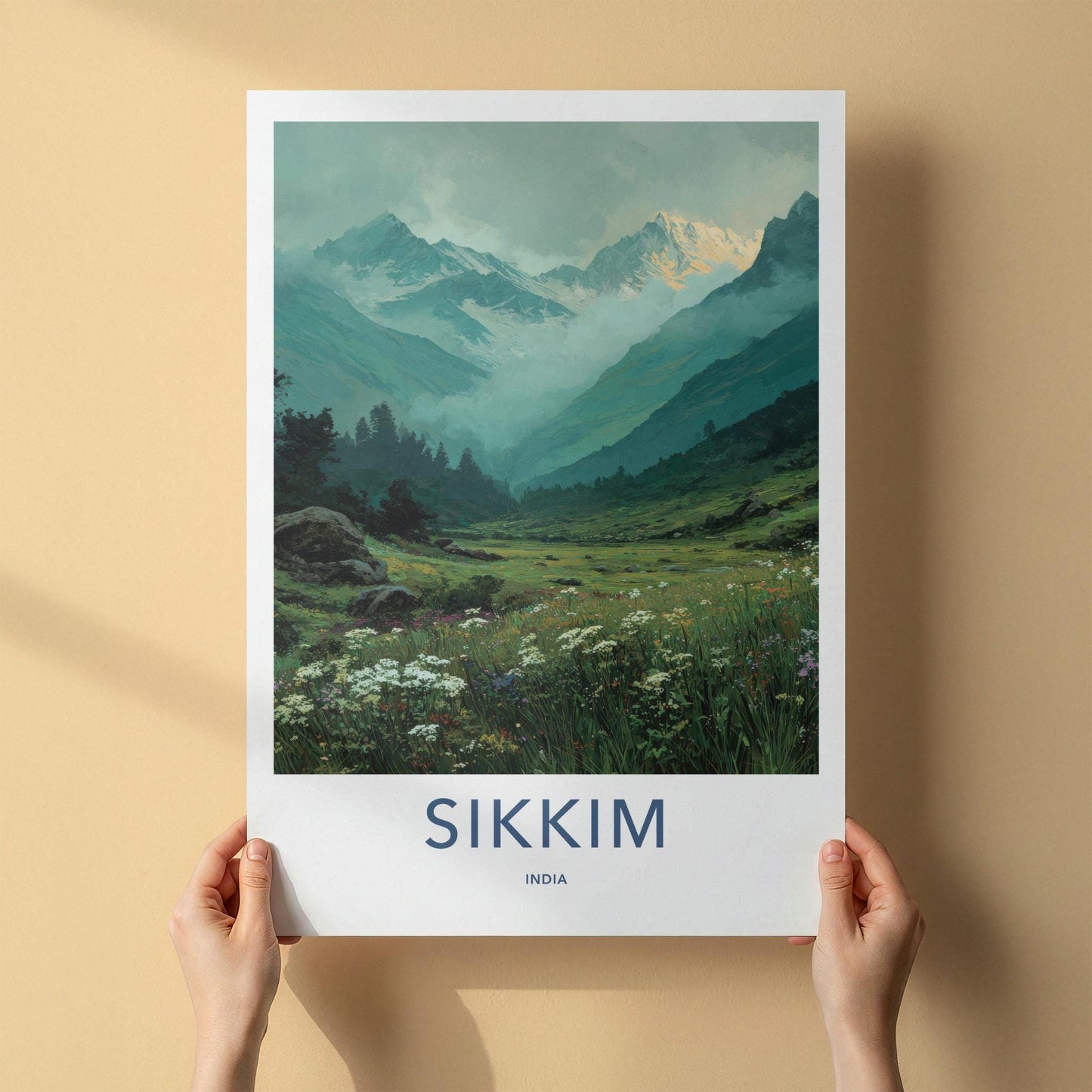 Sikkim Poster - India Travel Art - Sikkim Valley Peaks Wall Decor