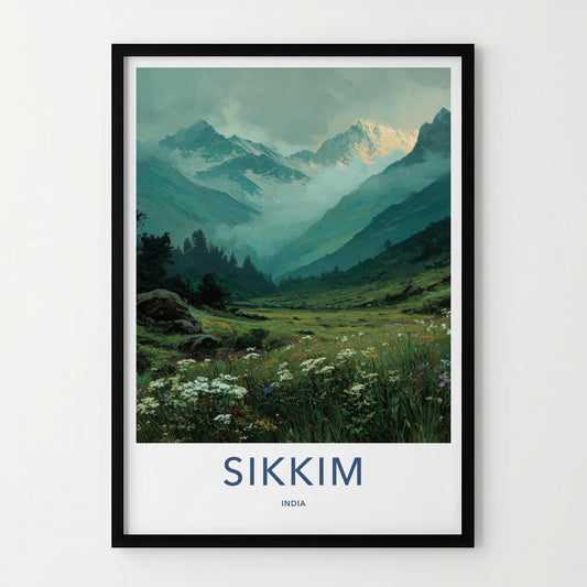 Sikkim Poster - India Travel Art - Sikkim Valley Peaks Wall Decor
