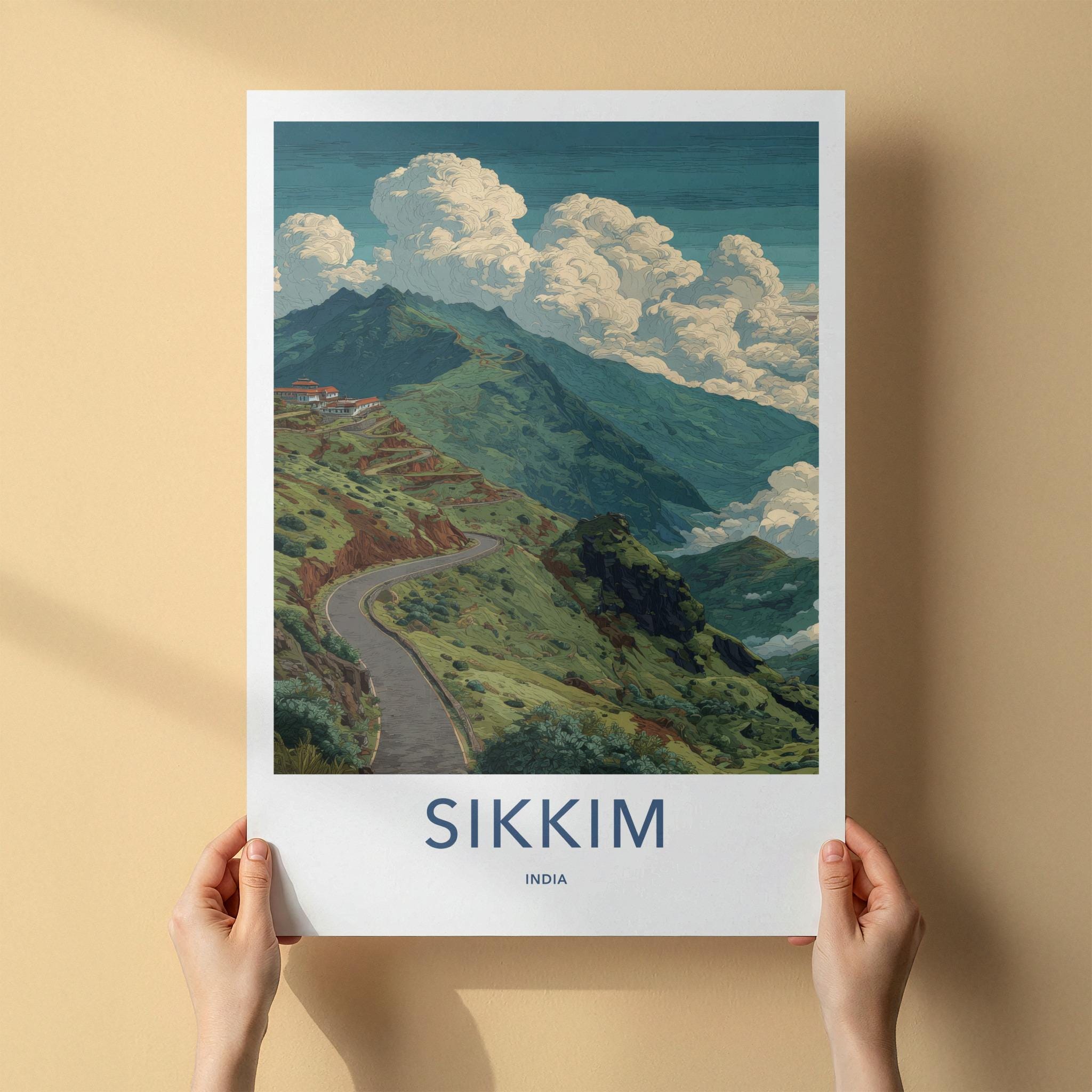 Sikkim Poster - India Travel Art - Sikkim Winding Mountain Road Home Decor