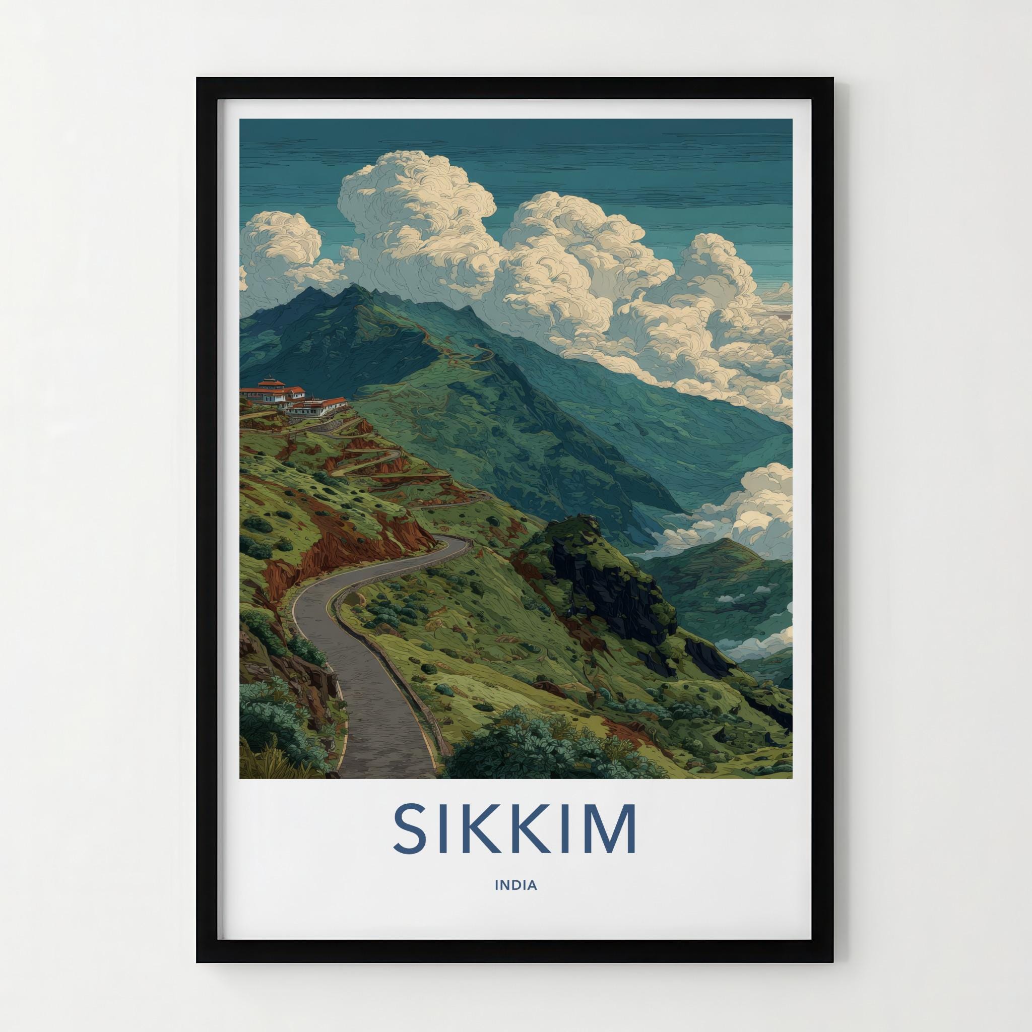Sikkim Poster - India Travel Art - Sikkim Winding Mountain Road Home Decor