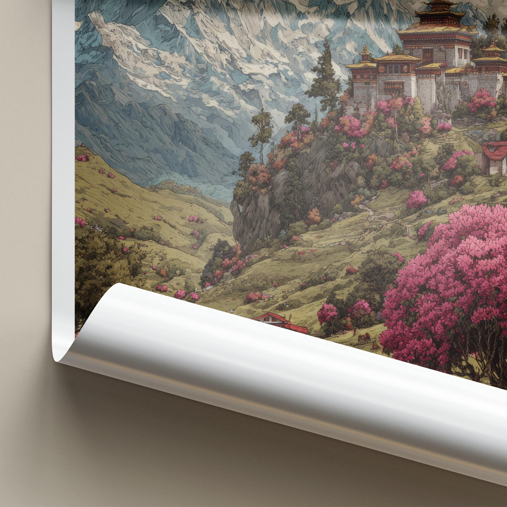 Sikkim Poster - India Wall Art - Sikkim Mountain Temple Blooms Gallery Art