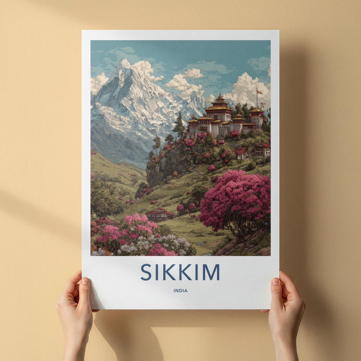 Sikkim Poster - India Wall Art - Sikkim Mountain Temple Blooms Gallery Art