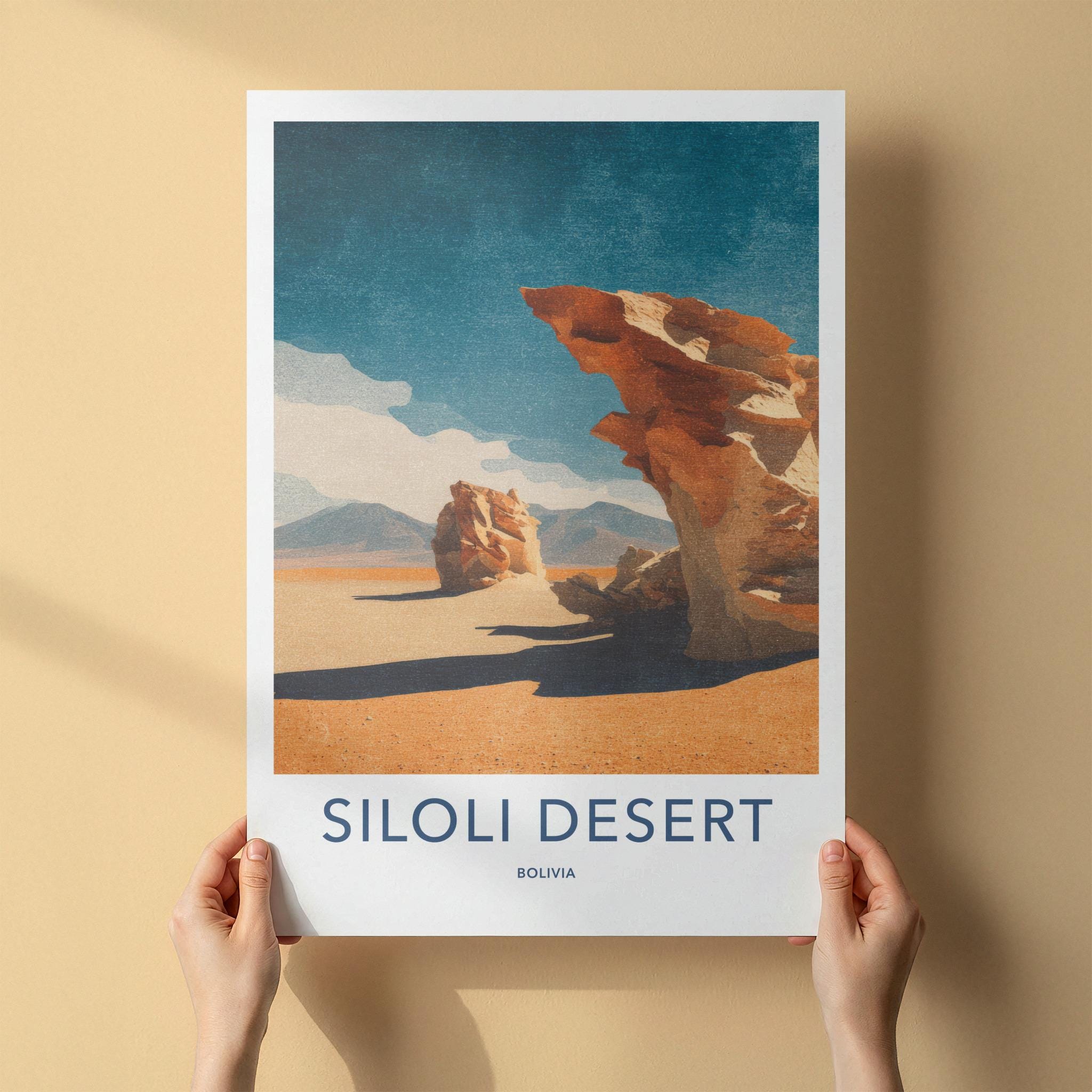 Siloli Desert Poster - Bolivia Travel Art - Dramatic Desert Rocks Home Decor