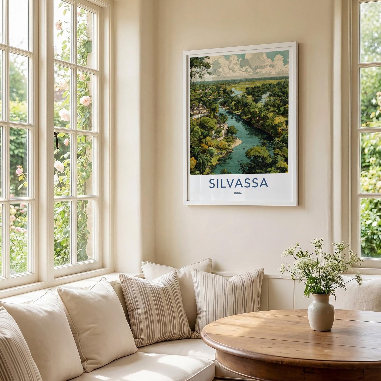 Silvassa Poster - India Travel Art - Dadra And Nagar Haveli Winding River Temple Home Decor