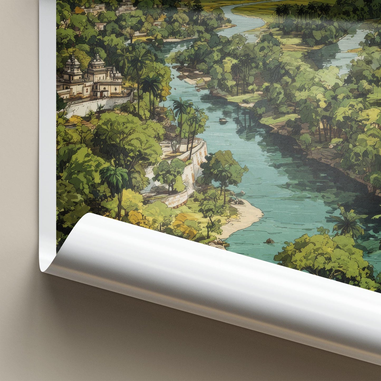 Silvassa Poster - India Travel Art - Dadra And Nagar Haveli Winding River Temple Home Decor