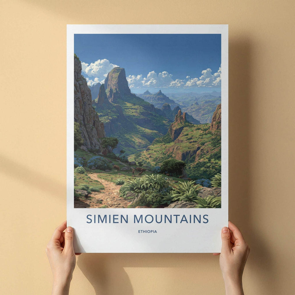 Simien Mountains Poster - Ethiopia Travel Art - Steep Green Valleys Wall Decor
