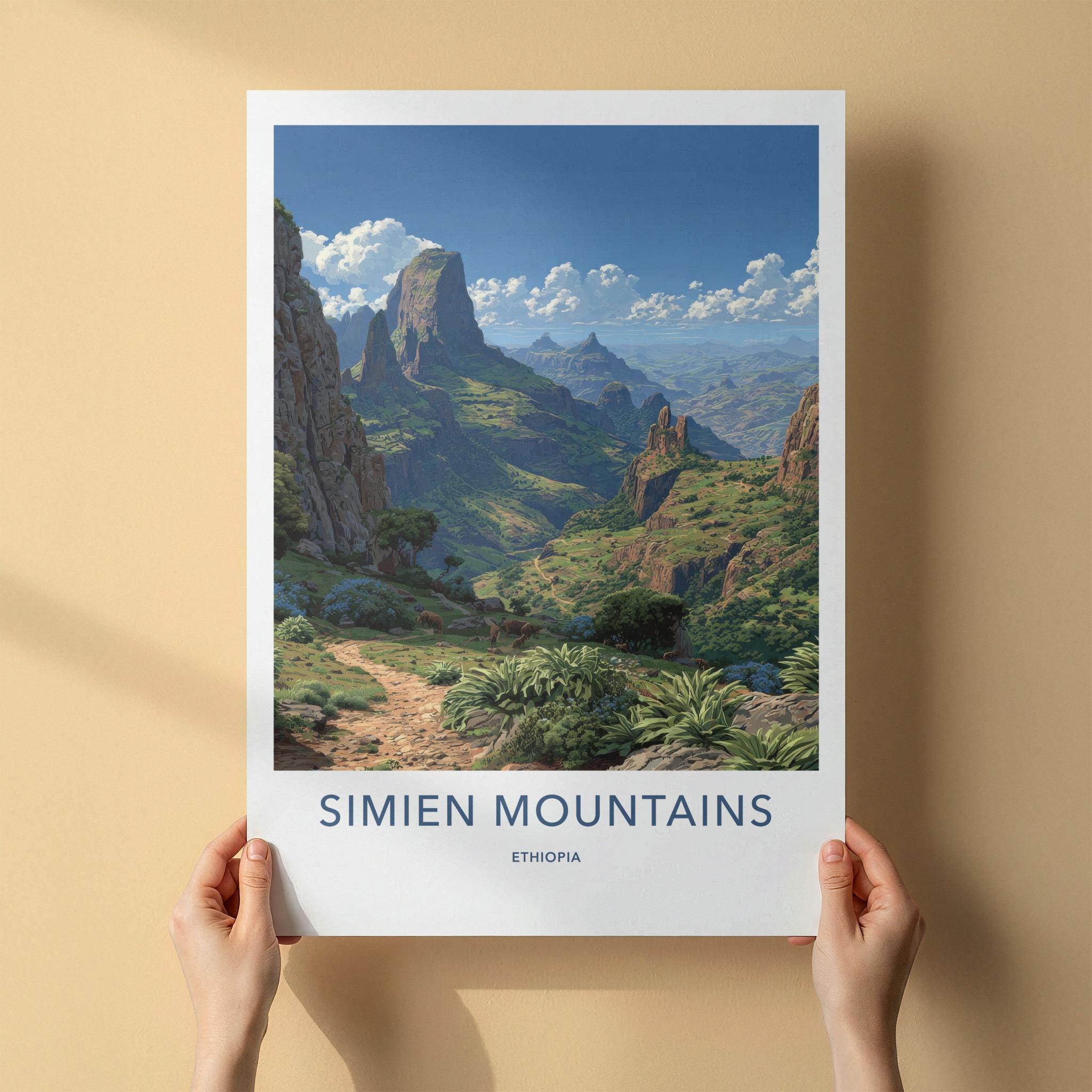 Simien Mountains Poster - Ethiopia Travel Art - Steep Green Valleys Wall Decor