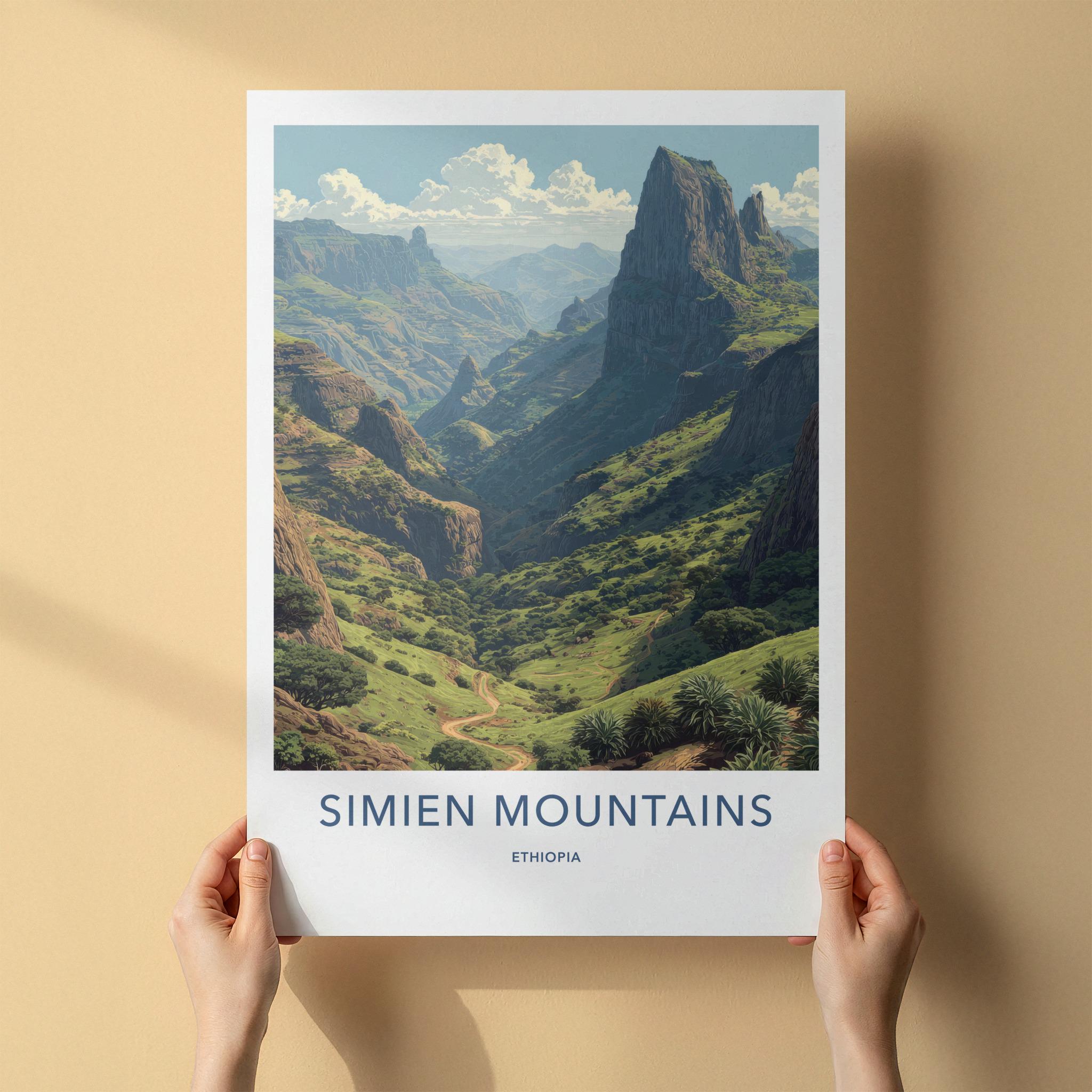 Simien Mountains Poster - Ethiopia Travel Art - Winding Valley Path Home Decor