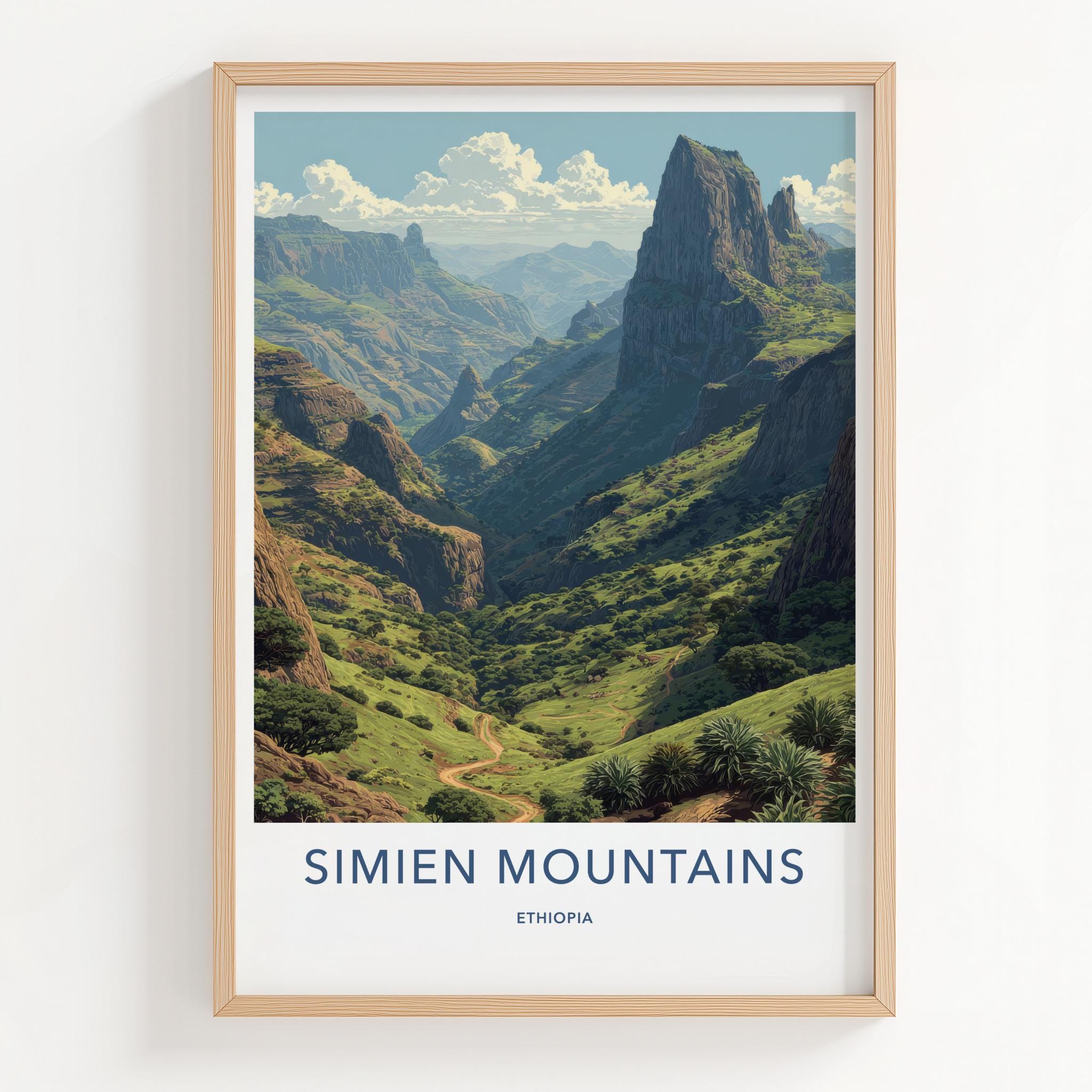 Simien Mountains Poster - Ethiopia Travel Art - Winding Valley Path Home Decor