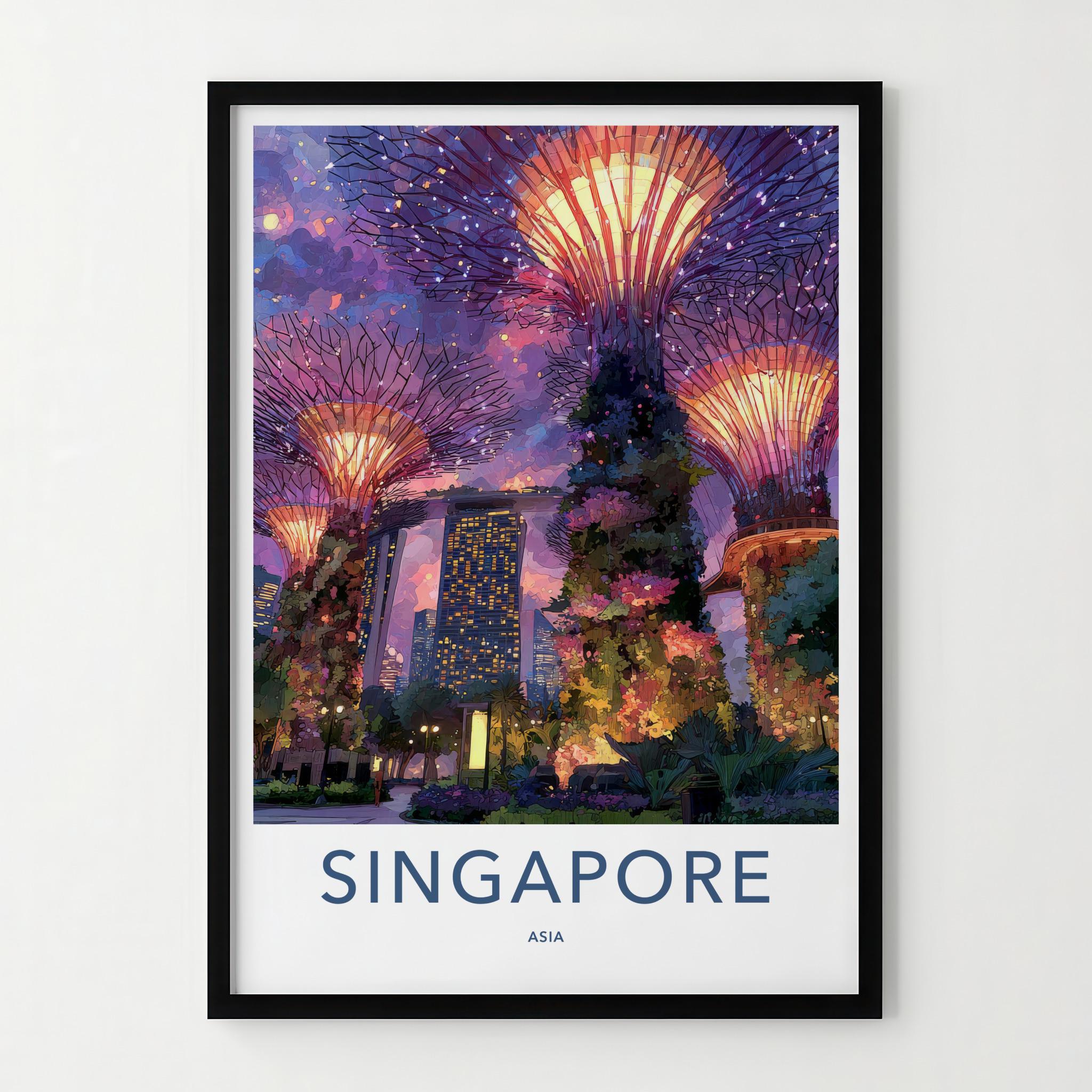 Singapore Poster - Singapore Travel Art - Gardens Bay Illuminated Home Decor