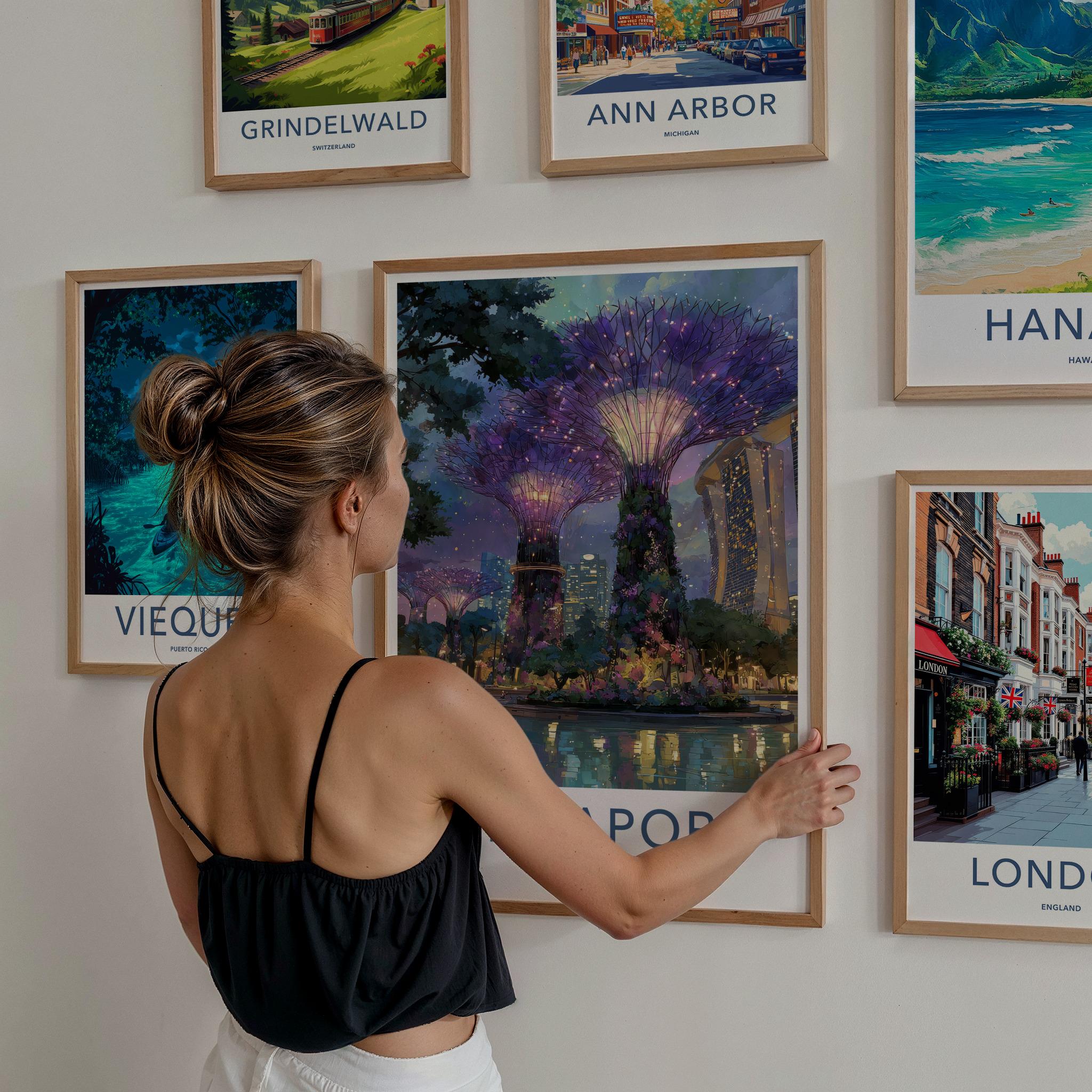 Singapore Poster - Singapore Travel Art - Illuminated Supertree Gardens Wall Decor