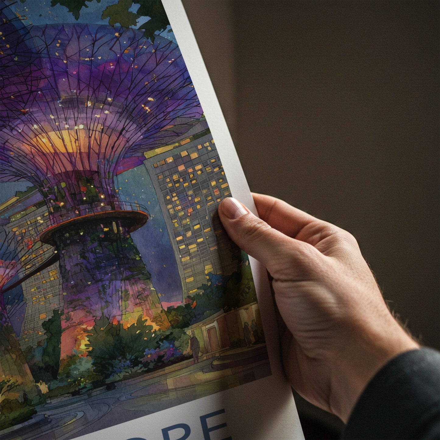 Singapore Poster - Singapore Travel Art - Supertrees Gardens Night Wall Decor