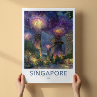 Singapore Poster - Singapore Travel Art - Supertrees Gardens Night Wall Decor