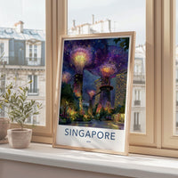 Singapore Poster - Singapore Travel Art - Supertrees Gardens Night Wall Decor