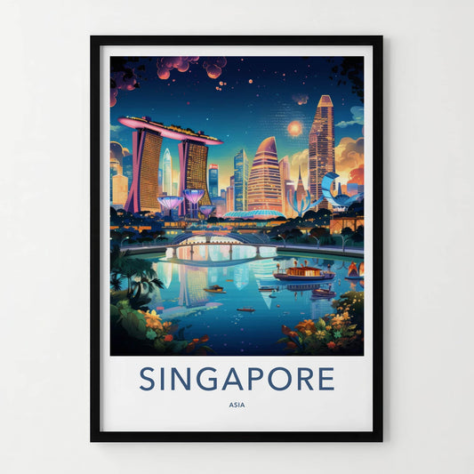 Singapore Poster - Singapore Travel Art - Vibrant Cityscape Reflection Home Decor