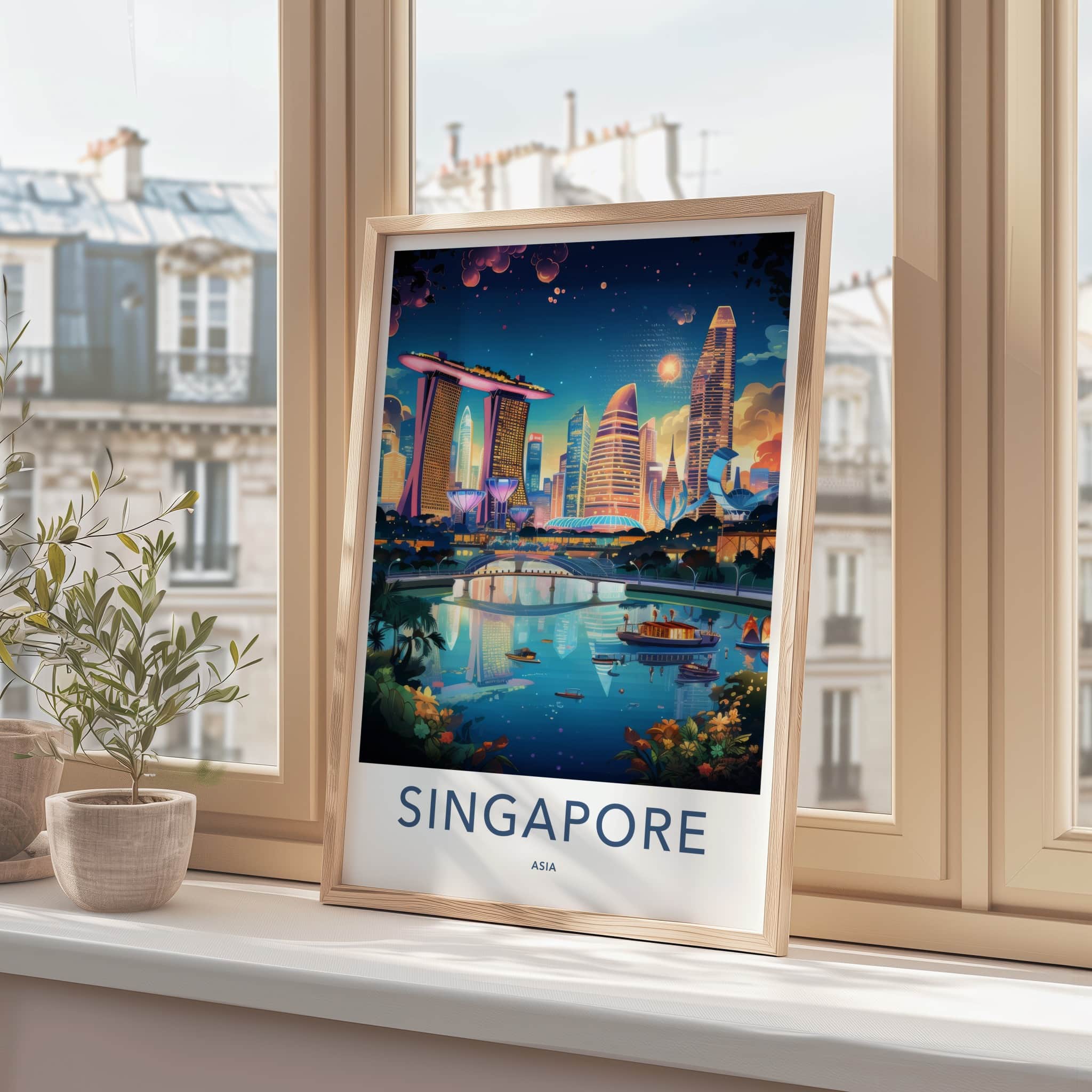 Singapore Poster - Singapore Travel Art - Vibrant Cityscape Reflection Home Decor
