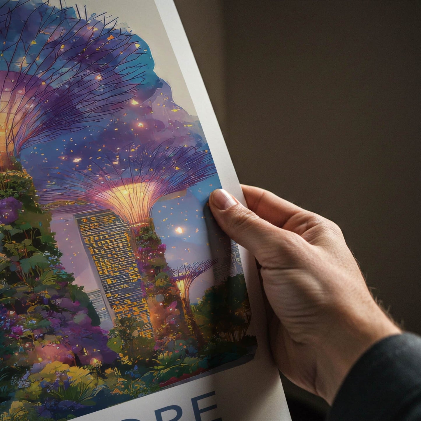 Singapore Poster - Singapore Travel Print - Supertrees Glowing Night Home Decor