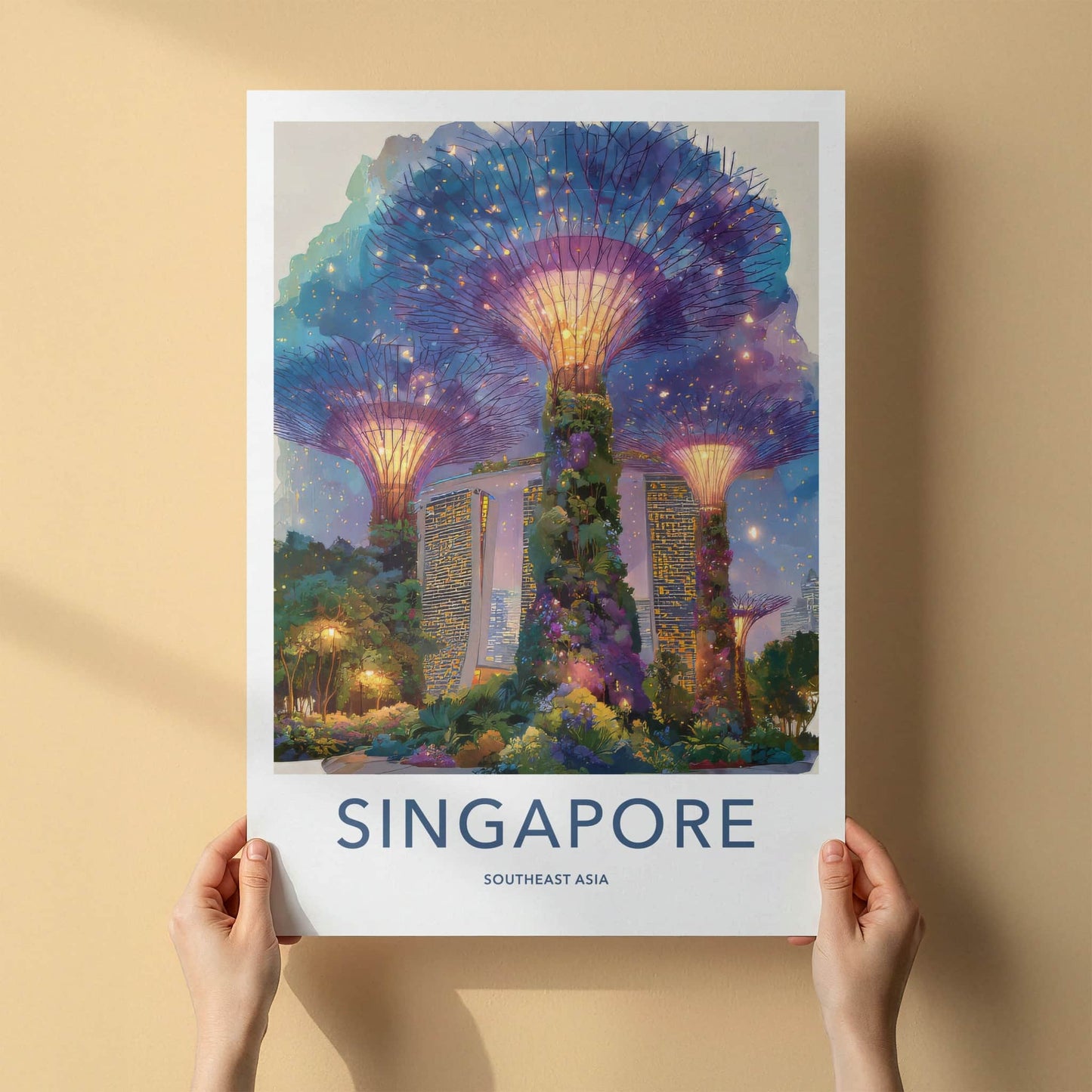 Singapore Poster - Singapore Travel Print - Supertrees Glowing Night Home Decor