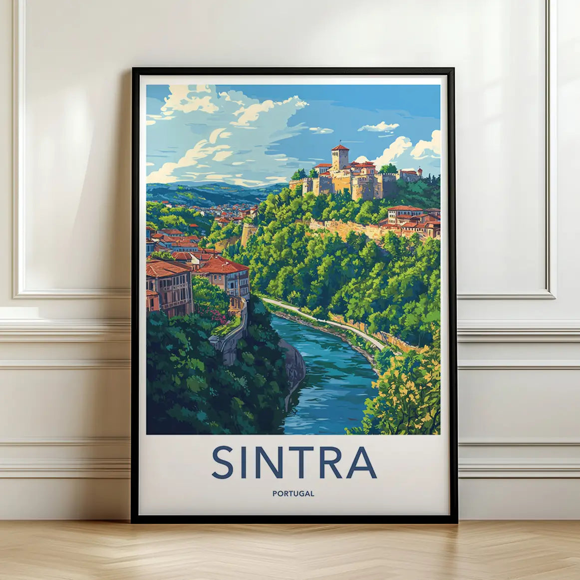 Framed travel poster showcasing the historic architecture of Sintra for the Europe collection.