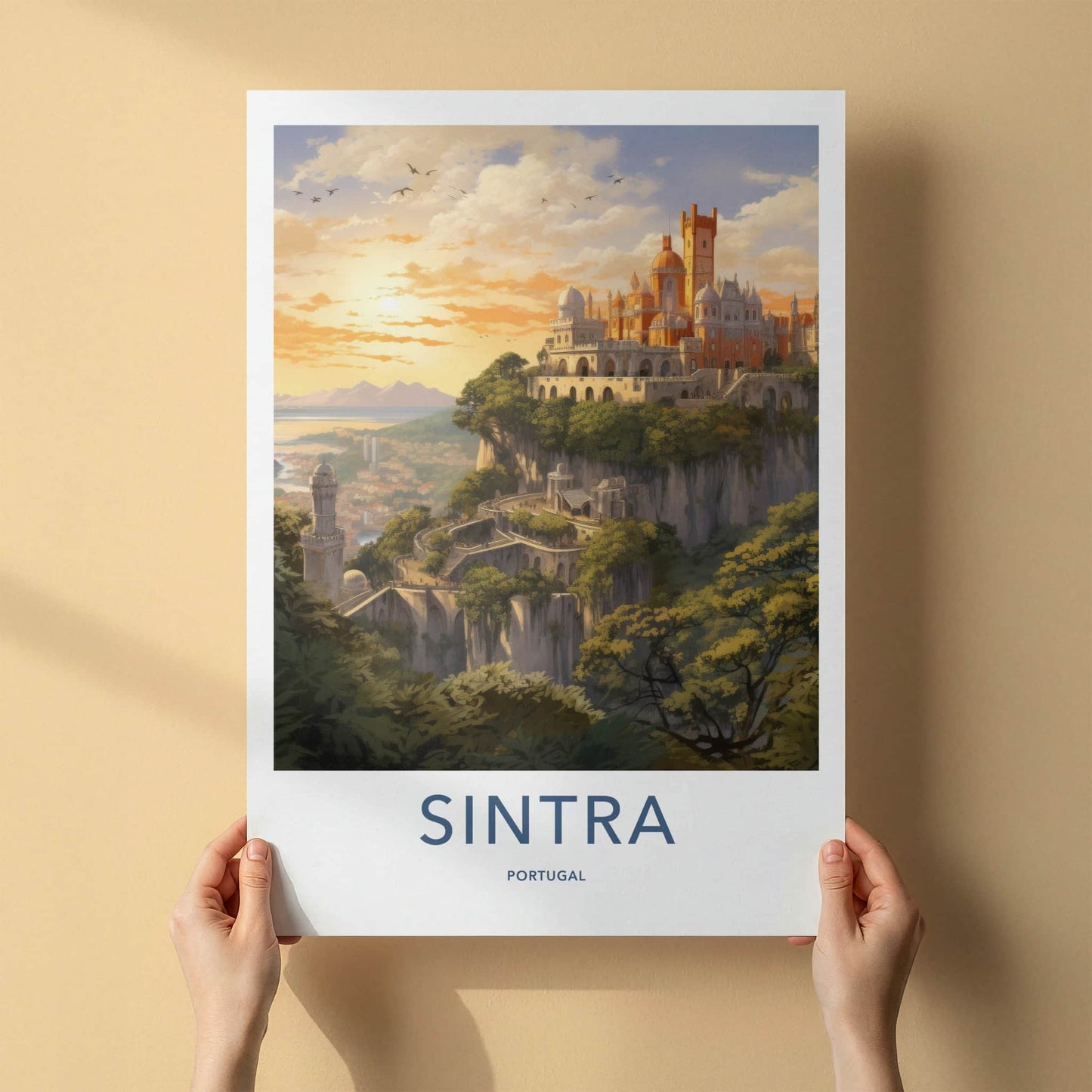 Sintra Poster - Portugal Travel Art - Cliffside Palace Sunset Home Decor