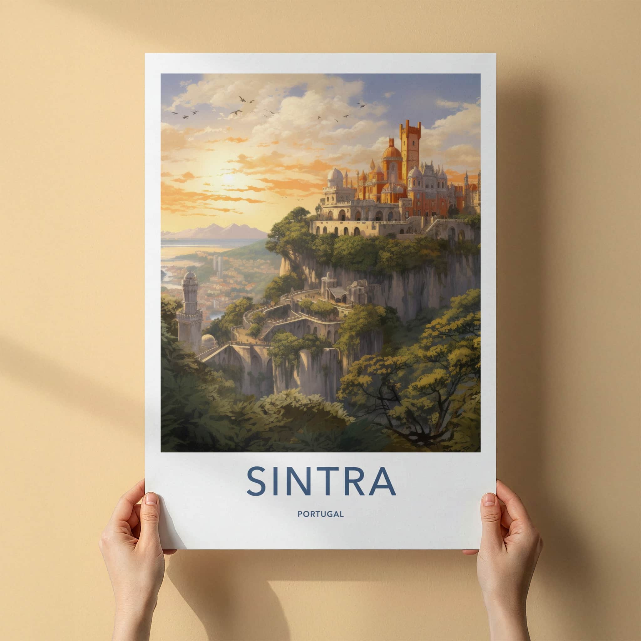 Sintra Poster - Portugal Travel Art - Cliffside Palace Sunset Home Decor