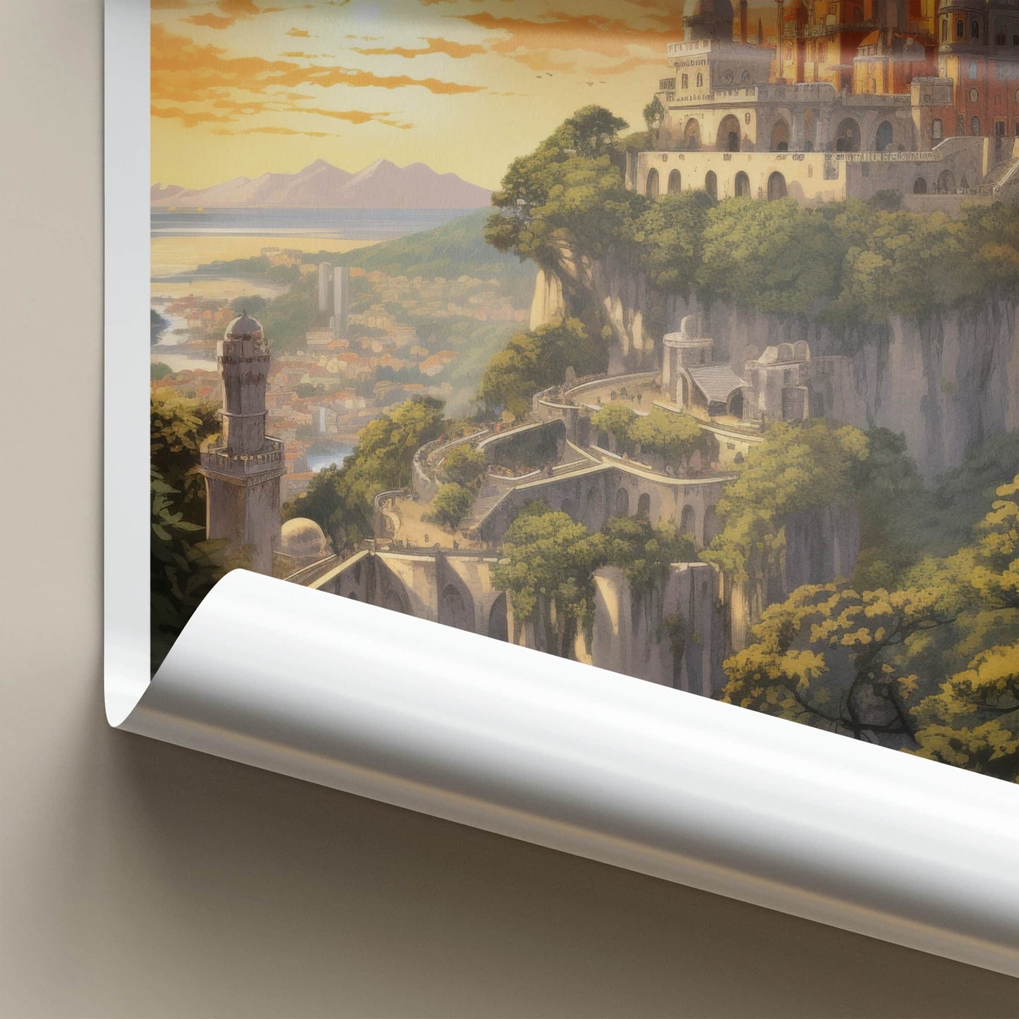 Sintra Poster - Portugal Travel Art - Cliffside Palace Sunset Home Decor