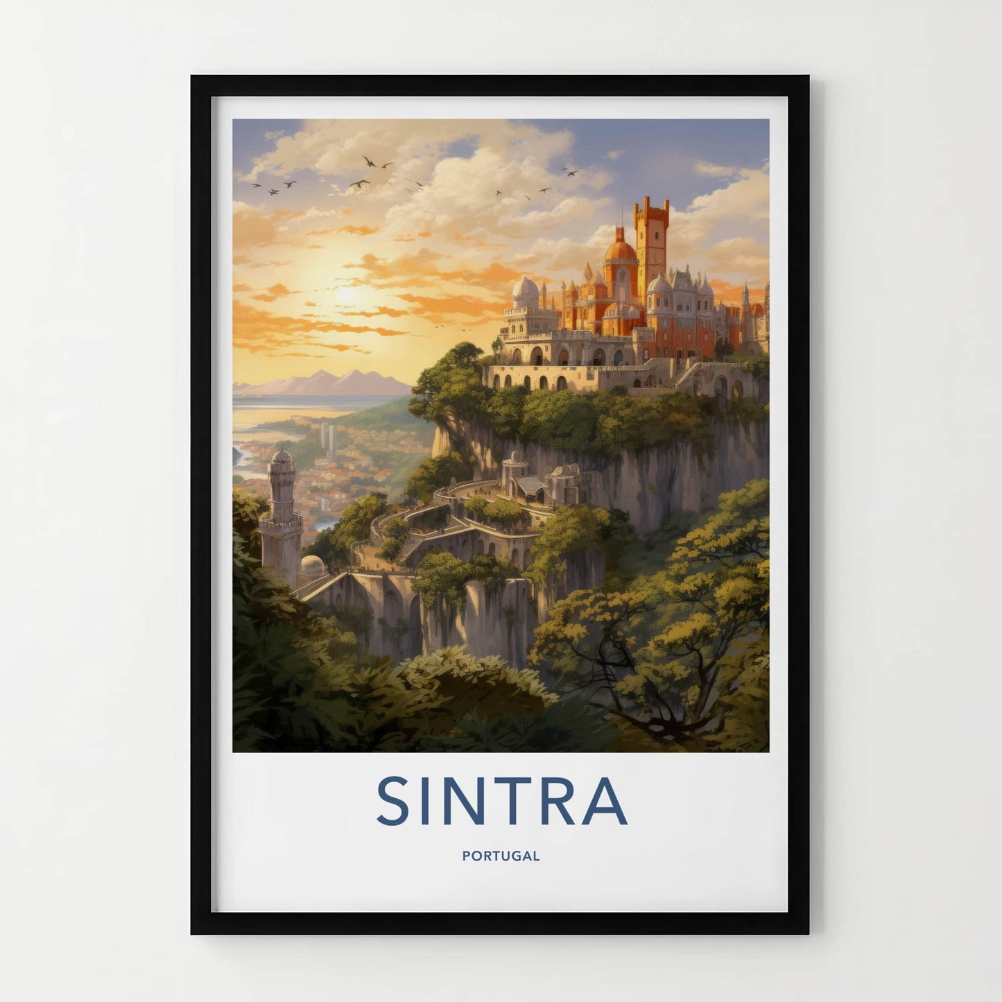 Sintra Poster - Portugal Travel Art - Cliffside Palace Sunset Home Decor