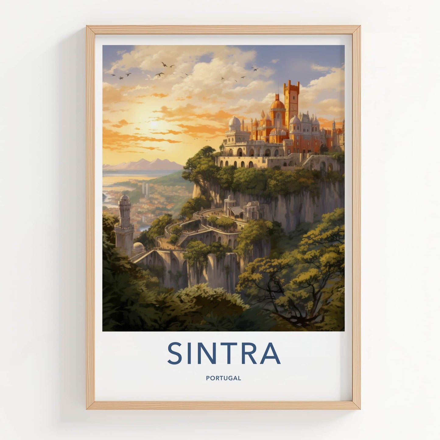 Sintra Poster - Portugal Travel Art - Cliffside Palace Sunset Home Decor