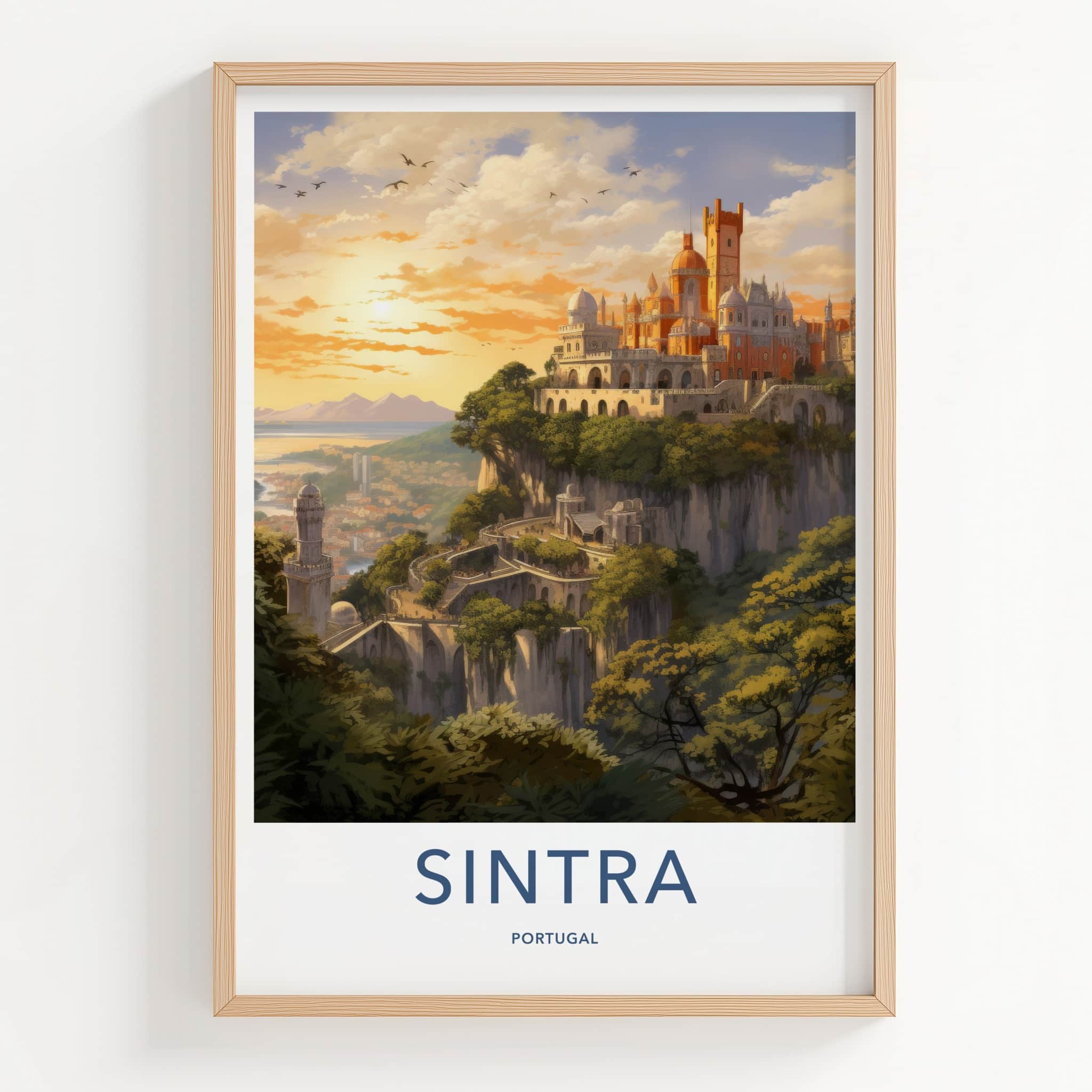 Sintra Poster - Portugal Travel Art - Cliffside Palace Sunset Home Decor