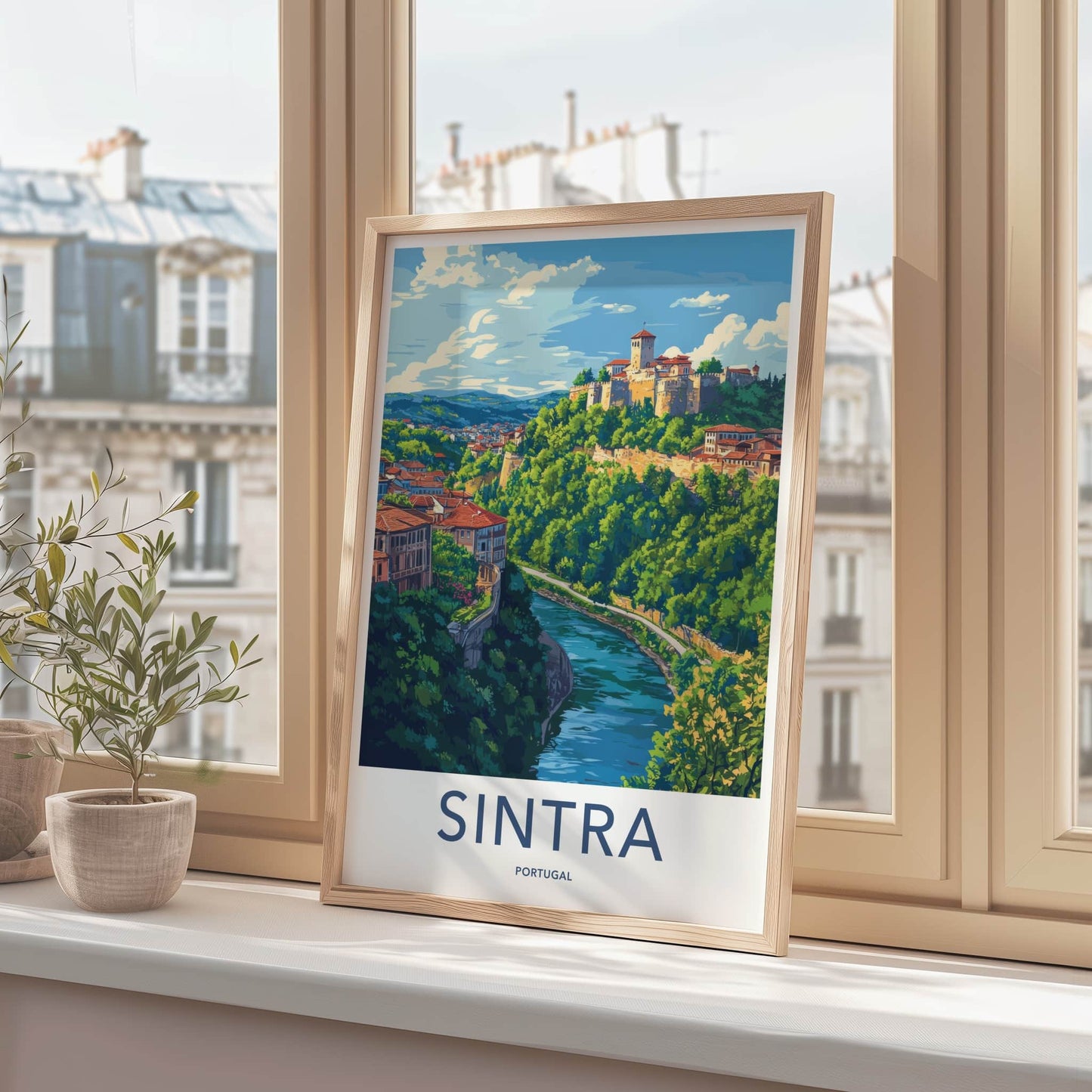 Sintra Poster - Portugal Travel Art - Hilltop Castle River Wall Decor