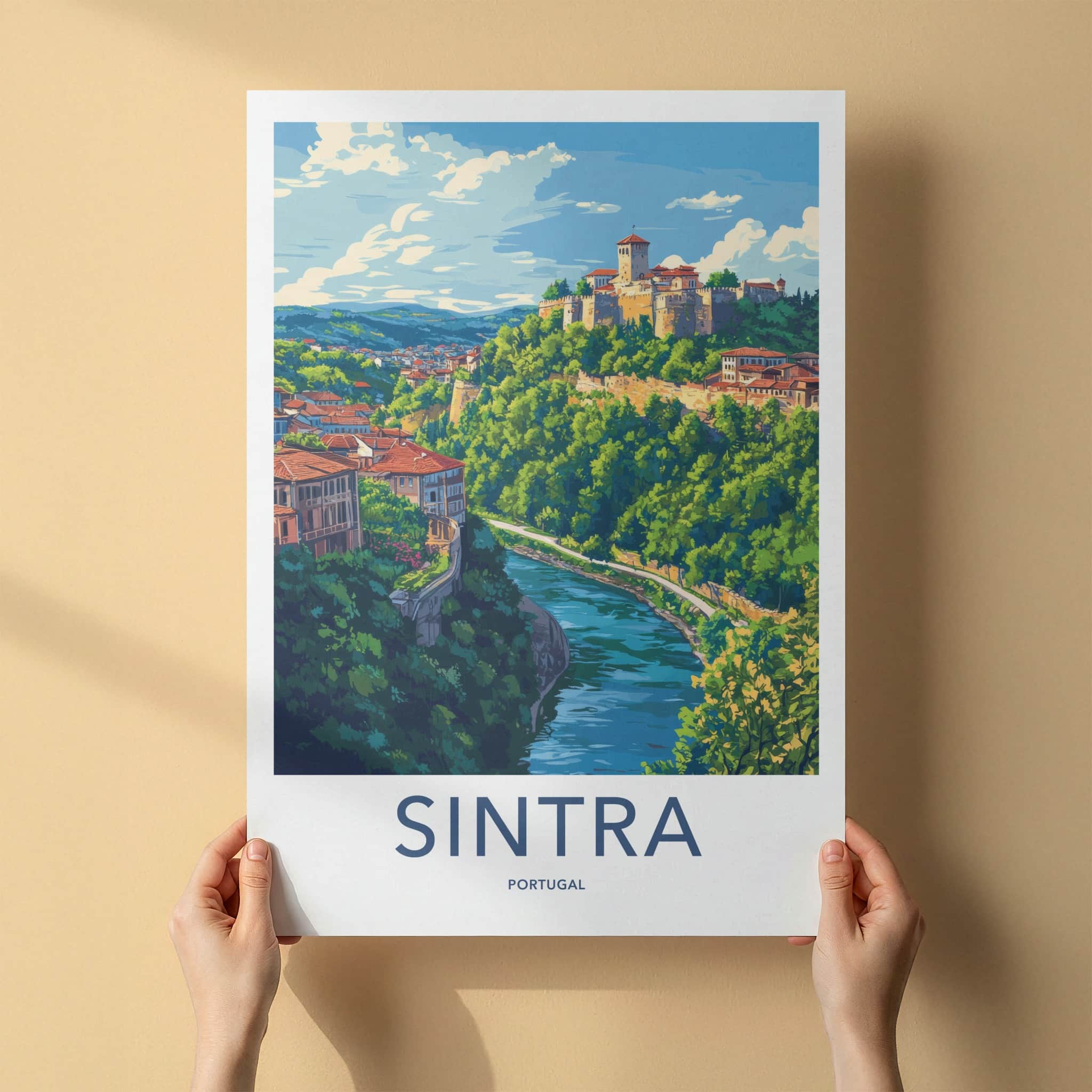Sintra Poster - Portugal Travel Art - Hilltop Castle River Wall Decor