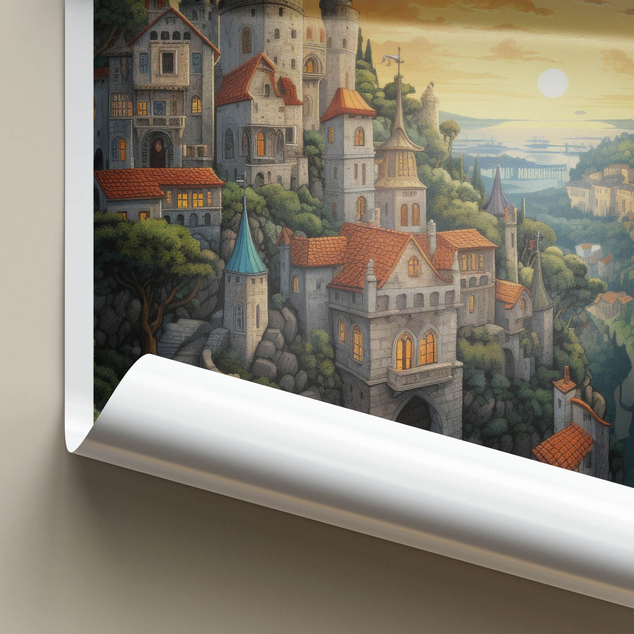 Sintra Poster - Portugal Travel Art - Hilltop Castle Sunset Wall Decor