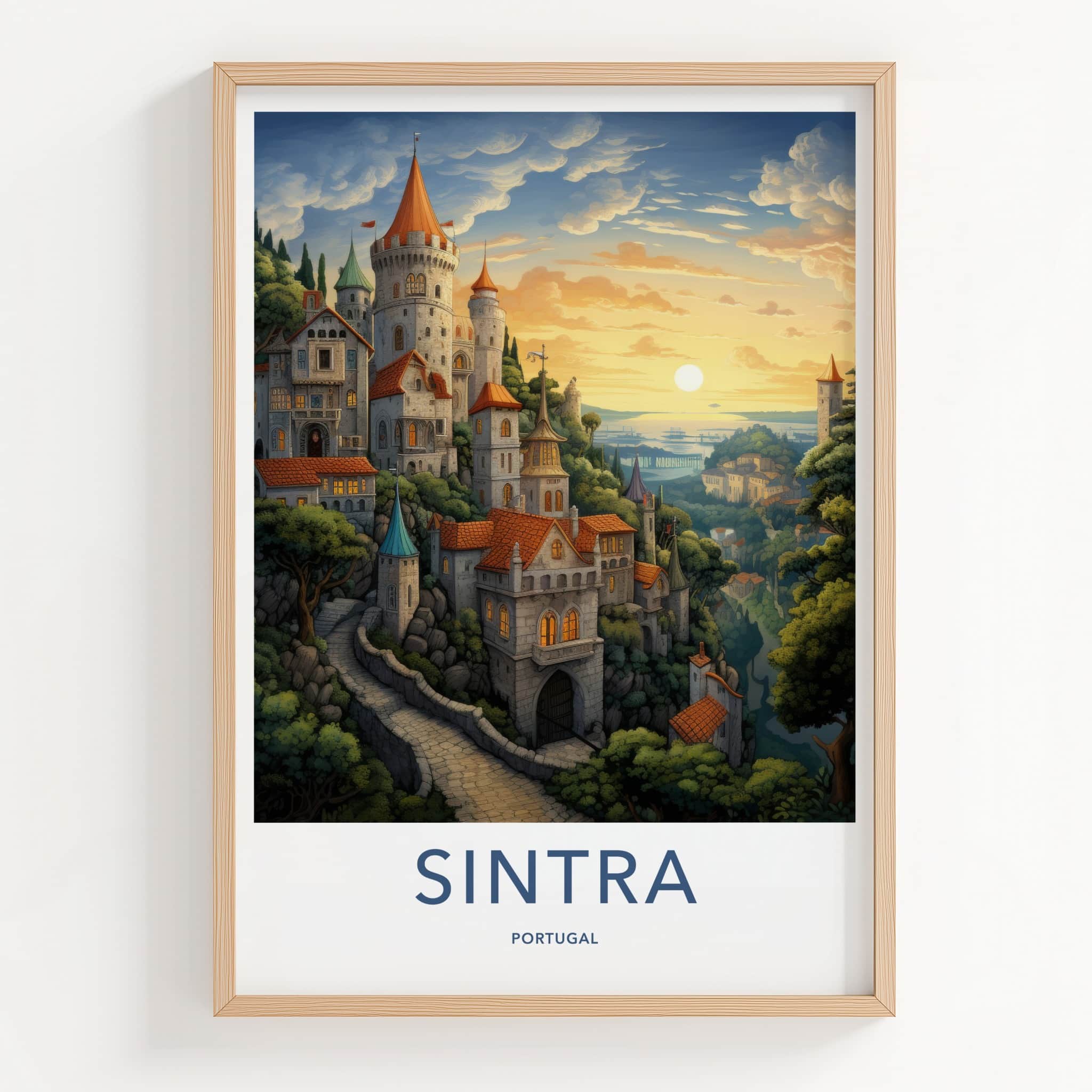 Sintra Poster - Portugal Travel Art - Hilltop Castle Sunset Wall Decor