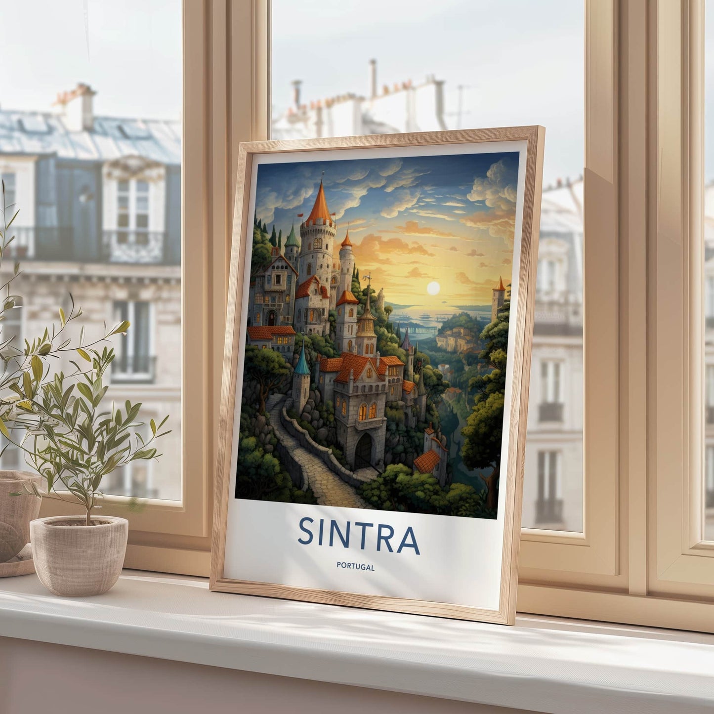 Sintra Poster - Portugal Travel Art - Hilltop Castle Sunset Wall Decor