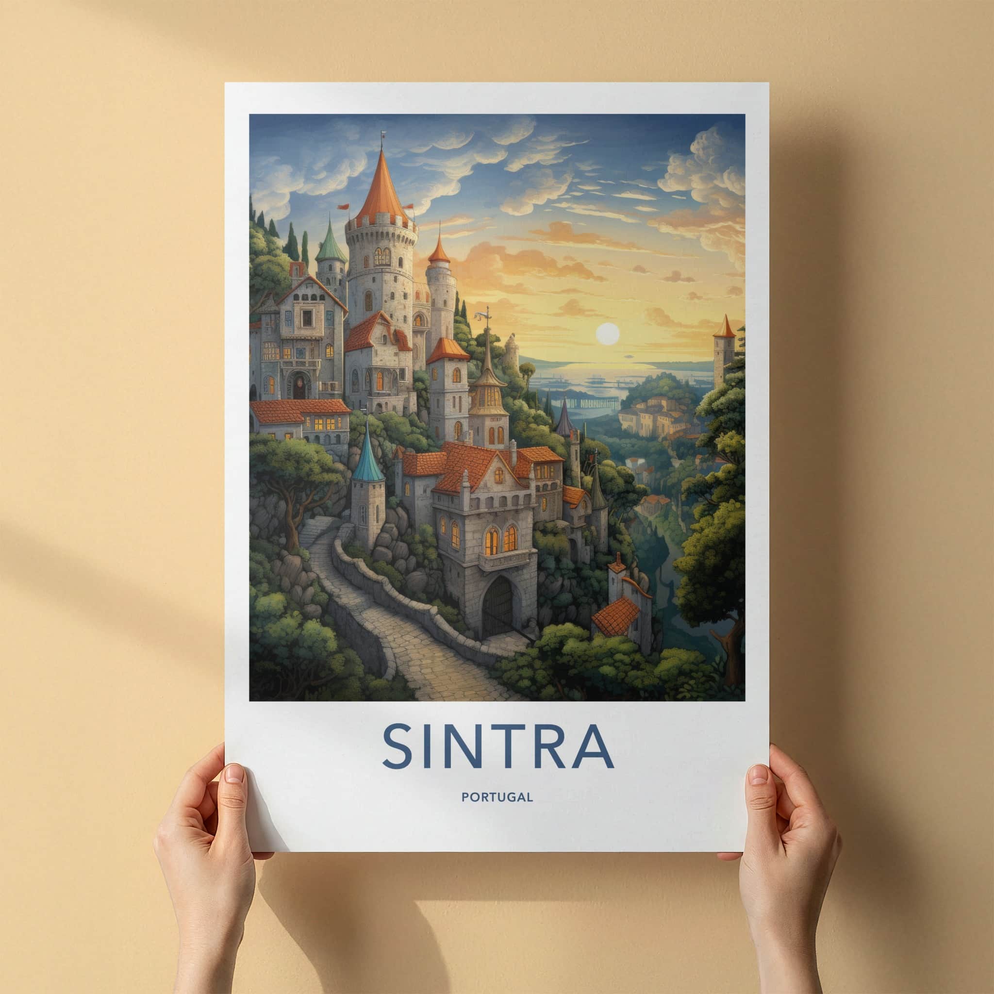 Sintra Poster - Portugal Travel Art - Hilltop Castle Sunset Wall Decor