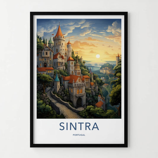 Sintra Poster - Portugal Travel Art - Hilltop Castle Sunset Wall Decor